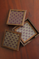 Silk Blend Brocade tea Coasters (Set of 4) - with Coaster Holder