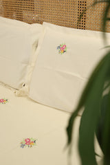 Bedsheets - Queen Premium machine embroidery bedspread off white base