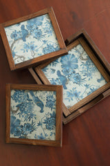 Silk Blend Brocade tea Coasters (Set of 4) - with Coaster Holder