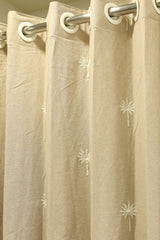 Curtains - jute beige opaque embroidery curtains