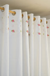 Curtains : Premium designer cross stitch embroidery opaque curtains (pure white colour) prebooking