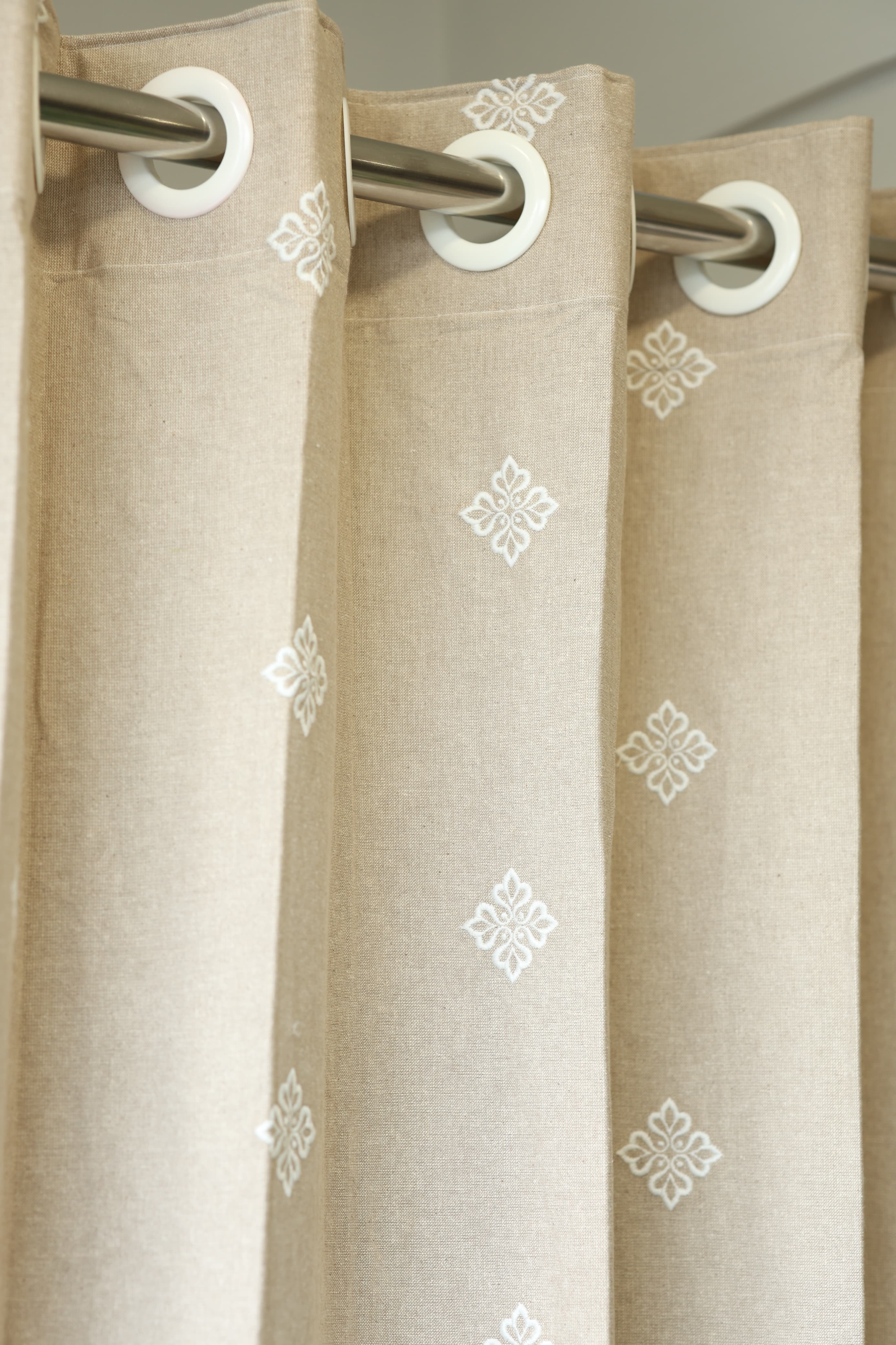 Curtains - jute beige opaque embroidery curtains
