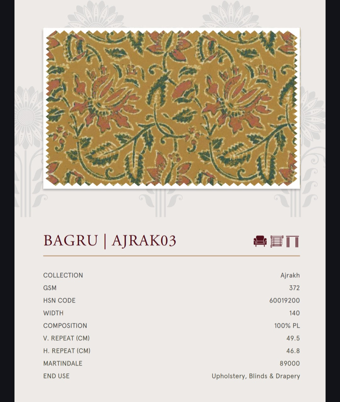 Upholstery fabrics -Ajrakh(Bagru)