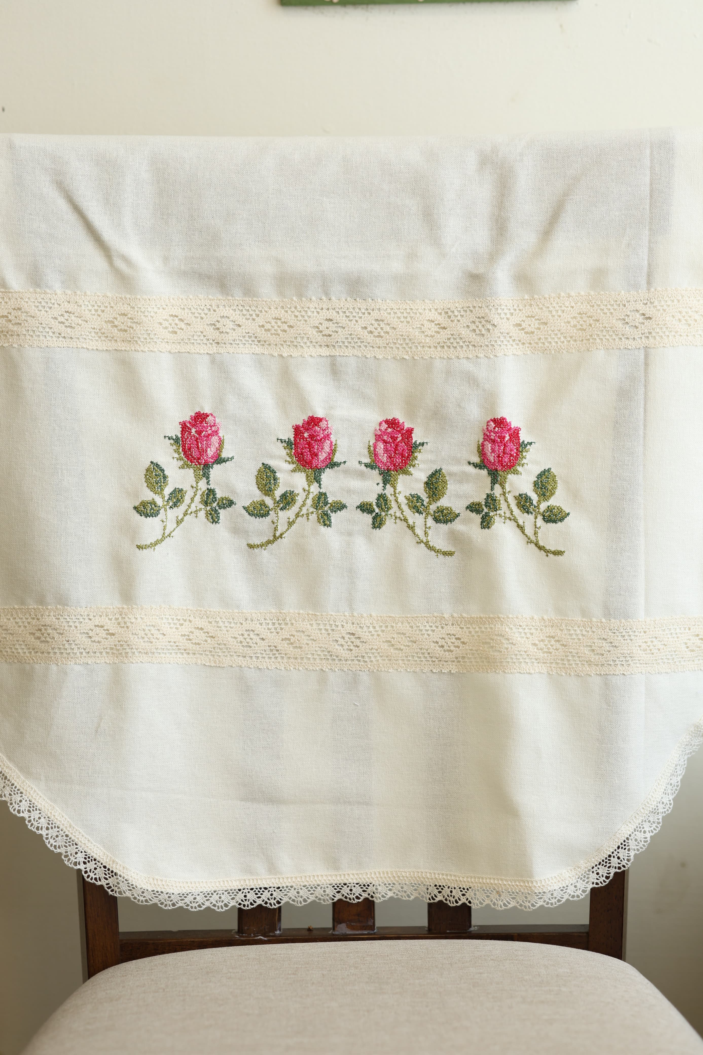 Chair / sofa back - cross stitch embroidery single pieces off white colour