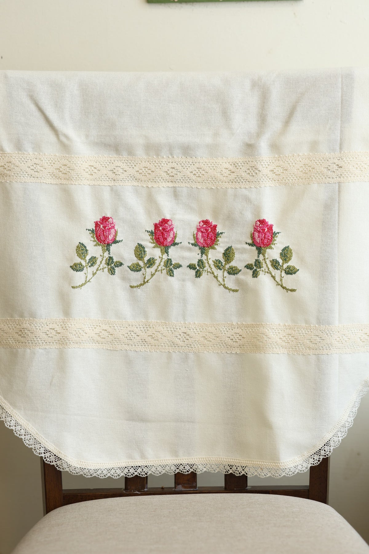 Chair / sofa back - cross stitch embroidery single pieces off white colour