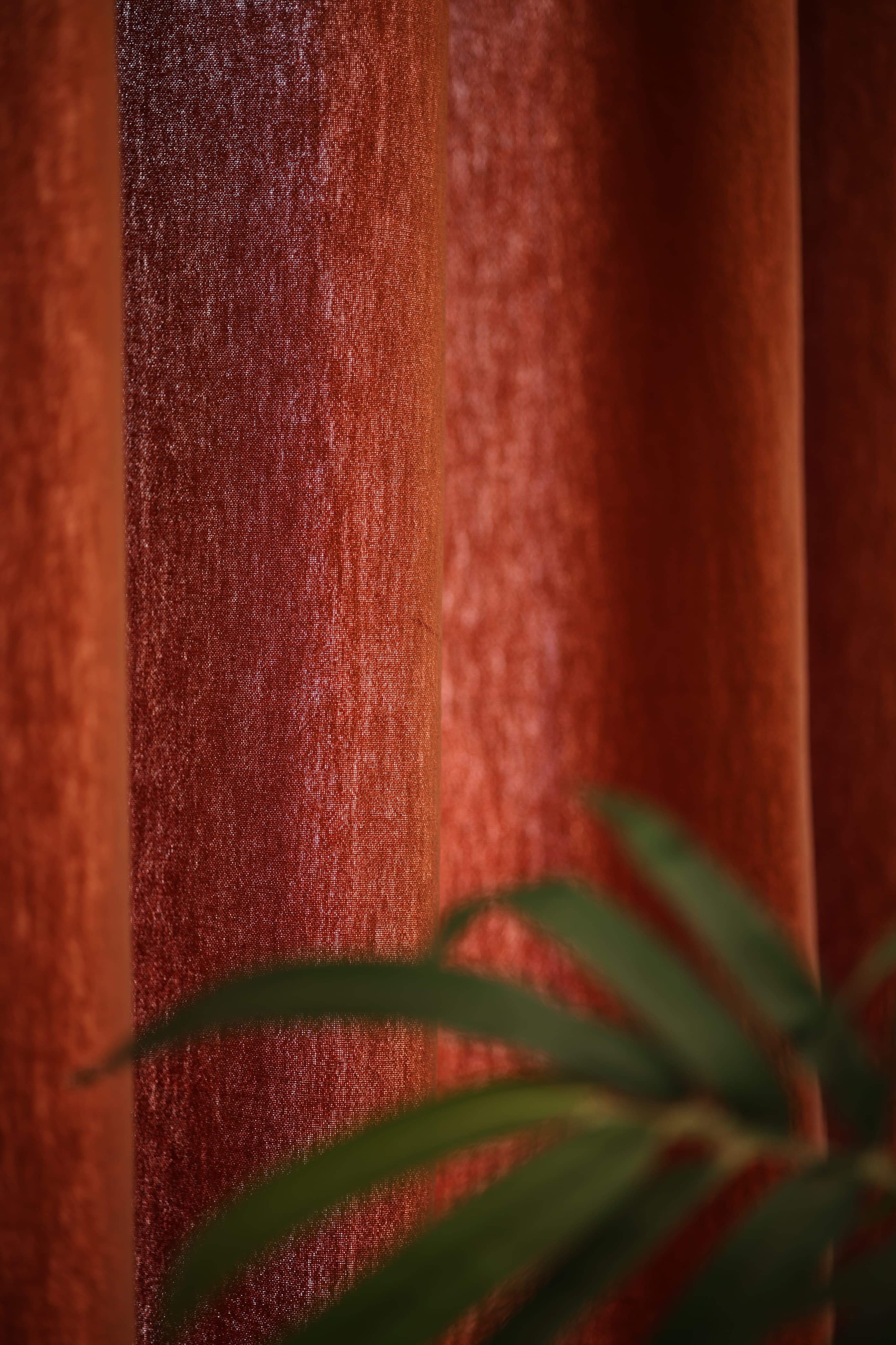 Curtain - Opaque solid plain cotton curtain : Brick red