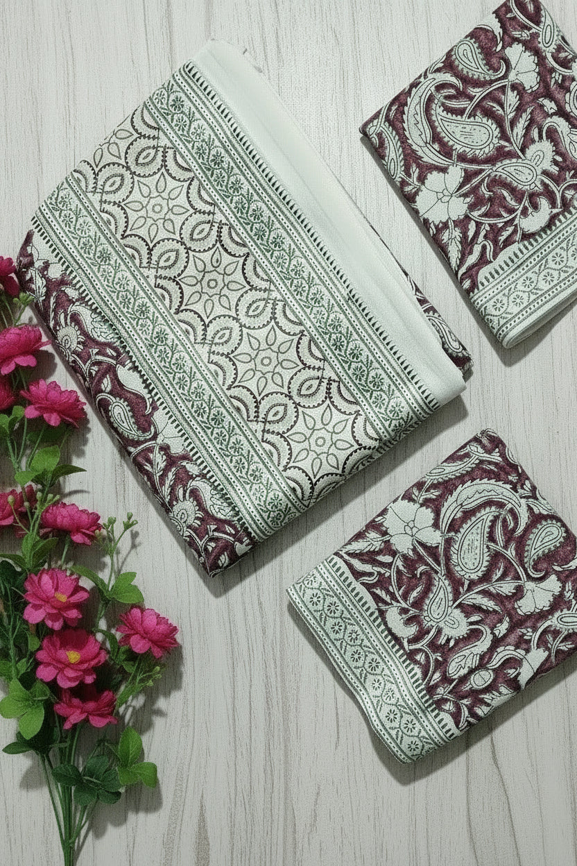 Bedsheets-Queen Premium Handblock printed bedsheets Whitelily