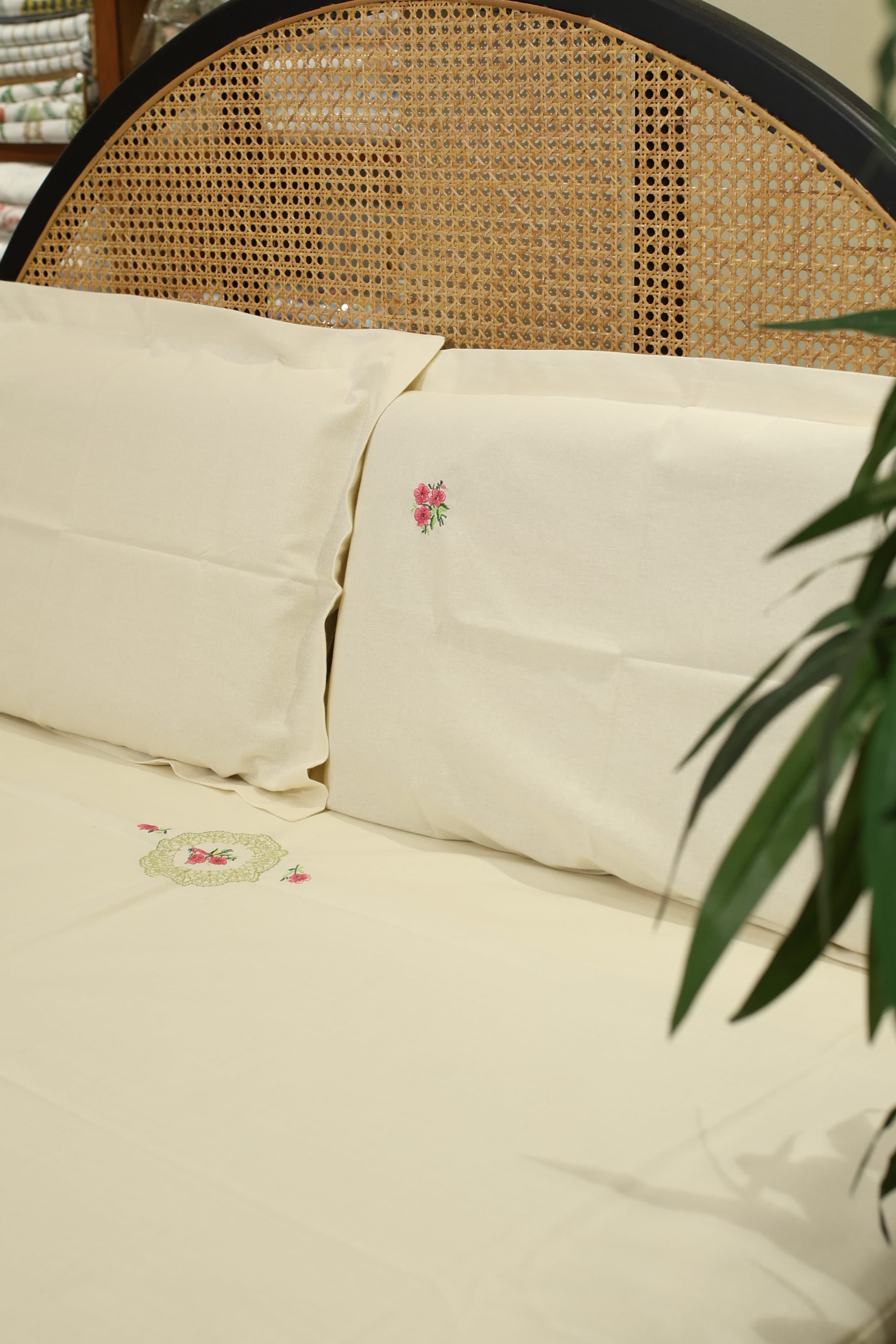 Bedsheets - Queen Premium machine embroidery bedspread off white base