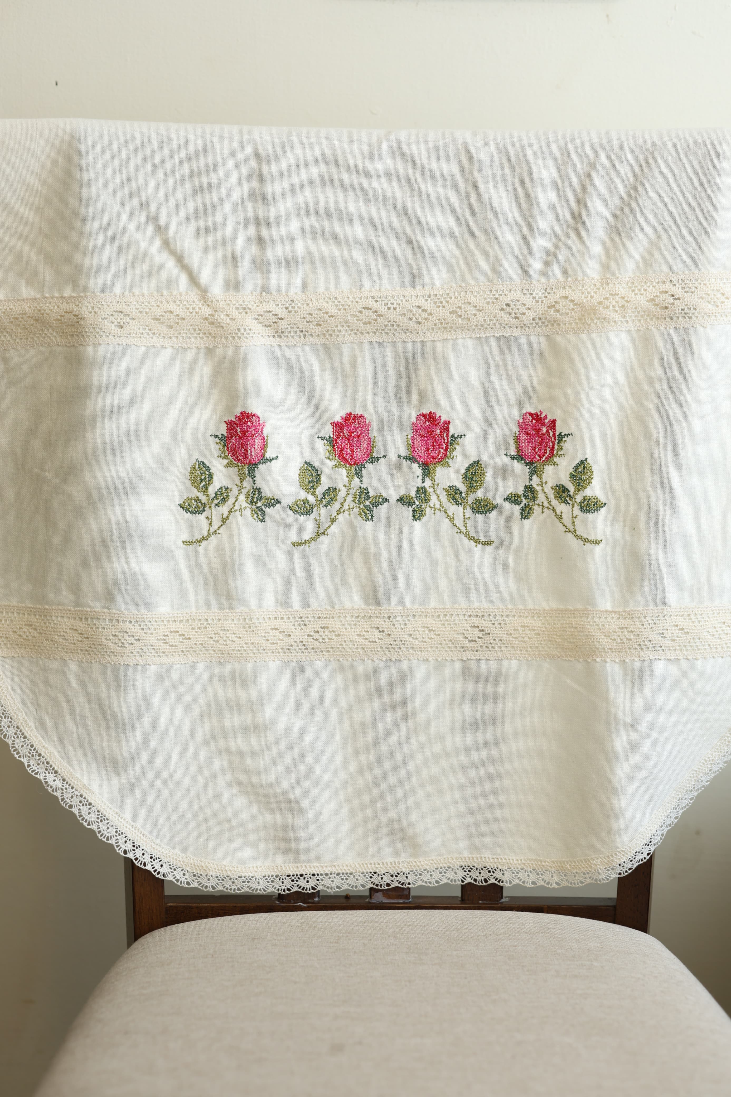 Chair / sofa back - cross stitch embroidery single pieces off white colour