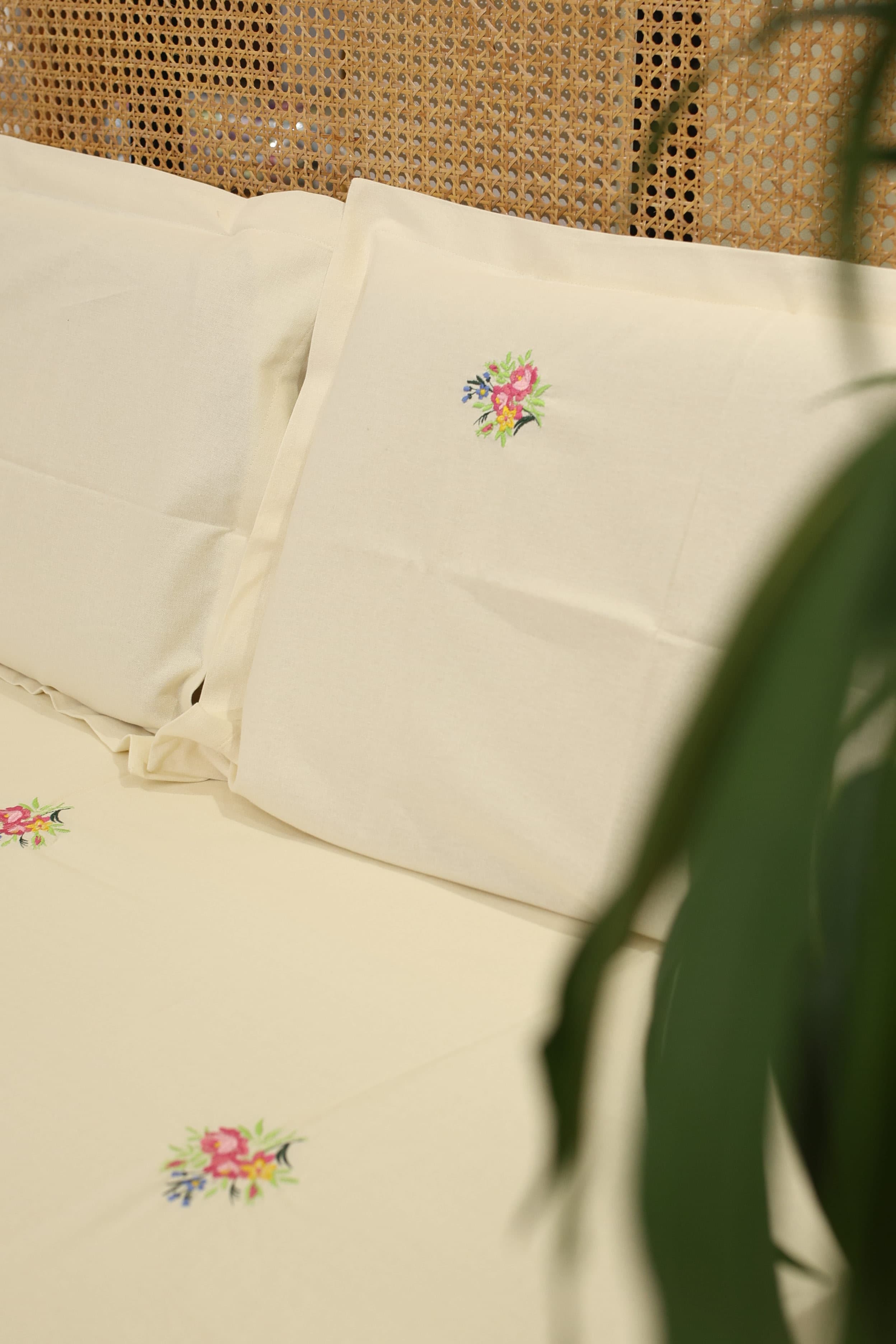 Bedsheets - Queen Premium machine embroidery bedspread off white base