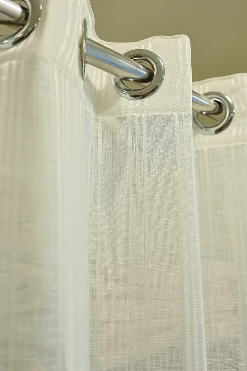 Curtains - Sheer plain with stripes curtains off white colour prebooking