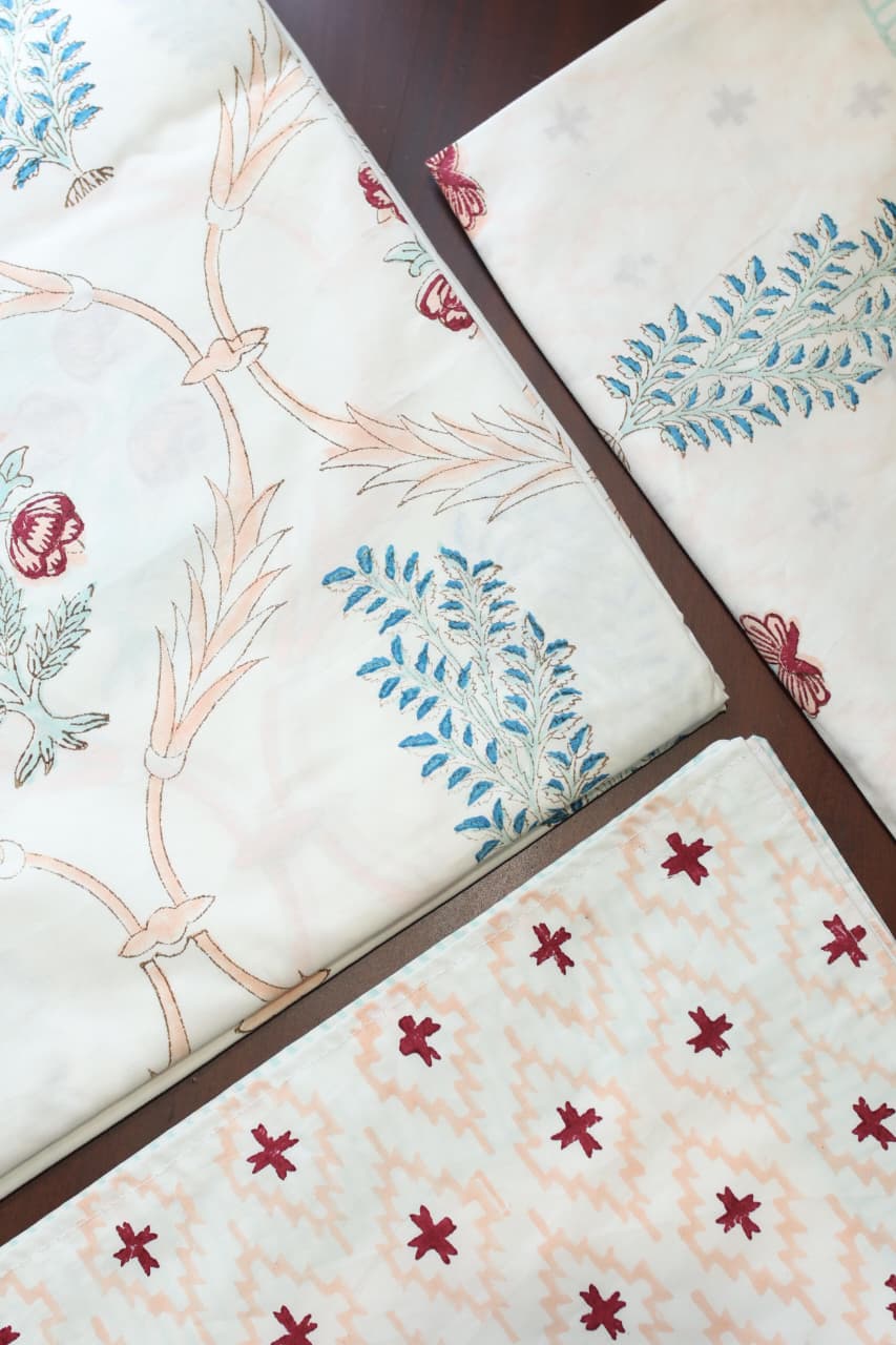 Bedsheets - King Percale cotton handblock print bedsheets
