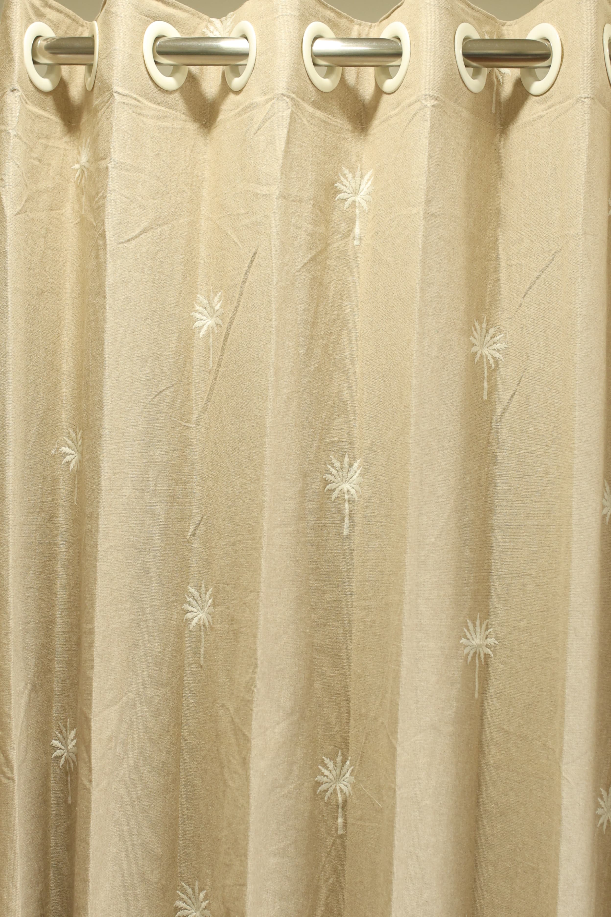 Curtains - jute beige opaque embroidery curtains