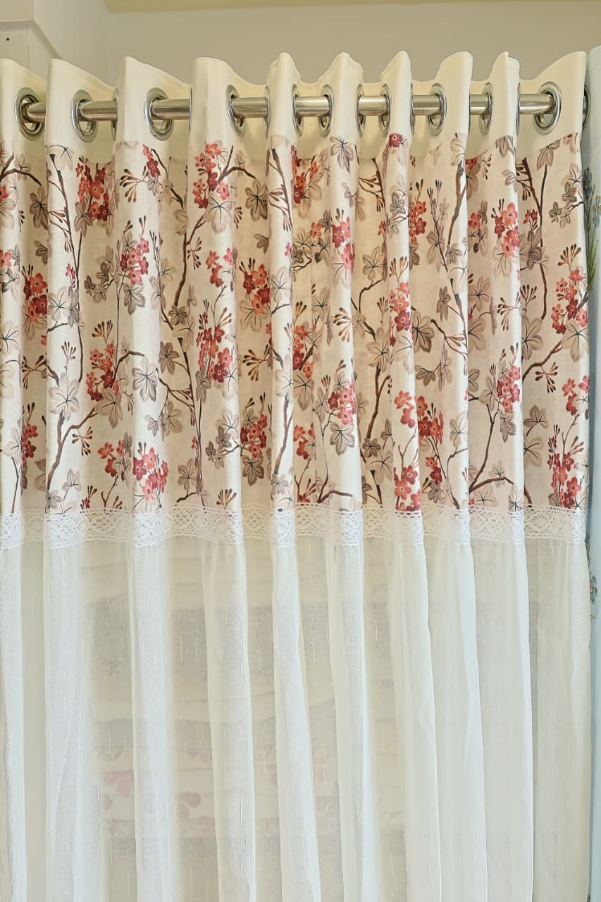 Curtains : Floral printed sheer curtains prebooking (description )
