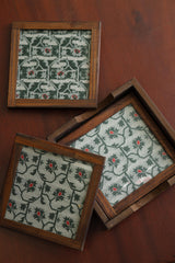 Silk Blend Brocade tea Coasters (Set of 4) - with Coaster Holder