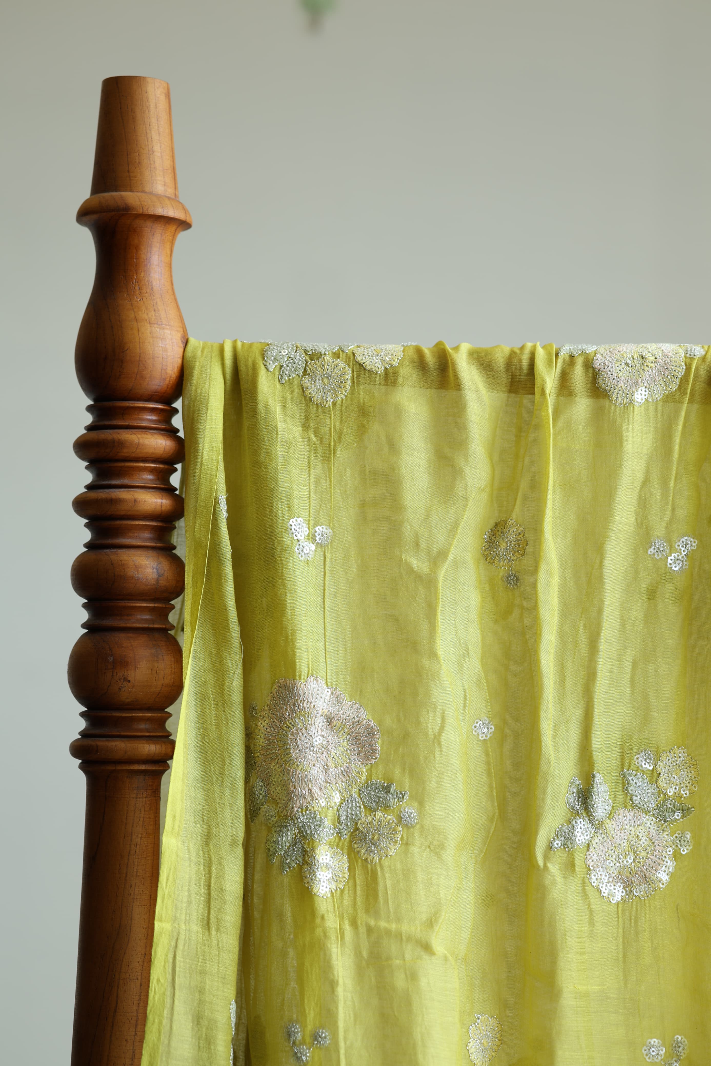 Fabrics - Mul Chanderi embroidery fabric lime yellow