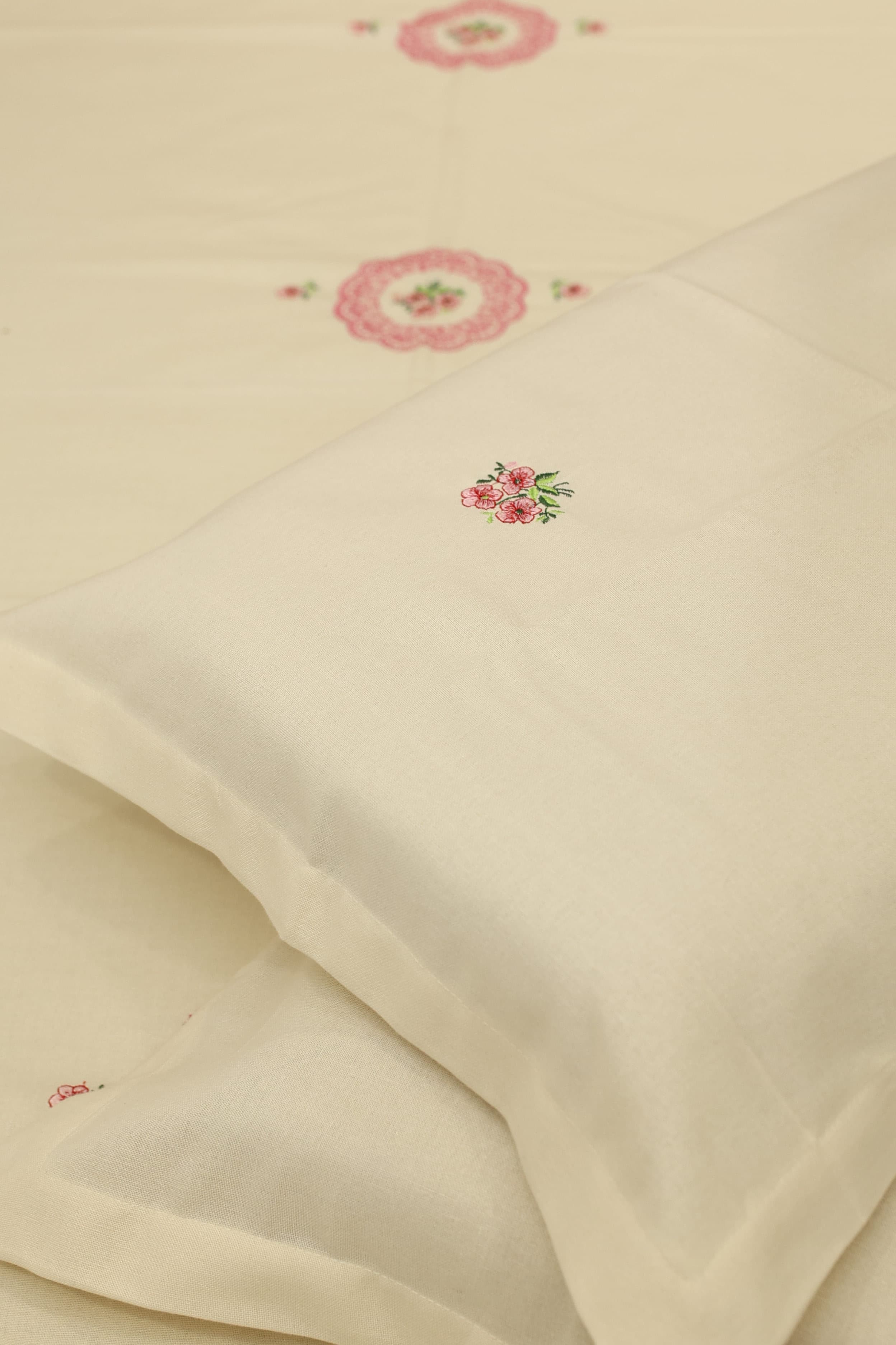 Bedsheets - Queen Premium machine embroidery bedspread off white base