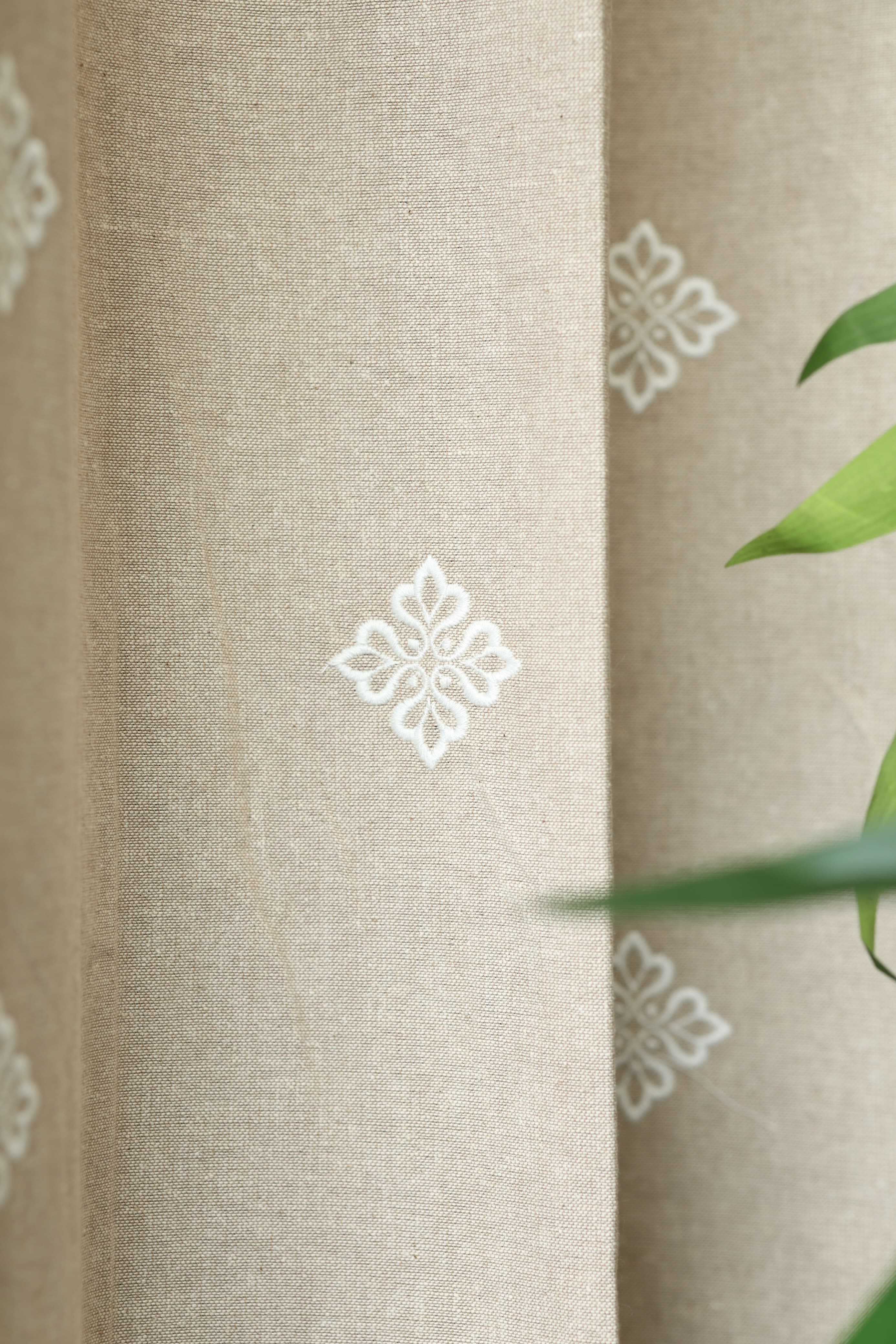 Curtains - jute beige opaque embroidery curtains