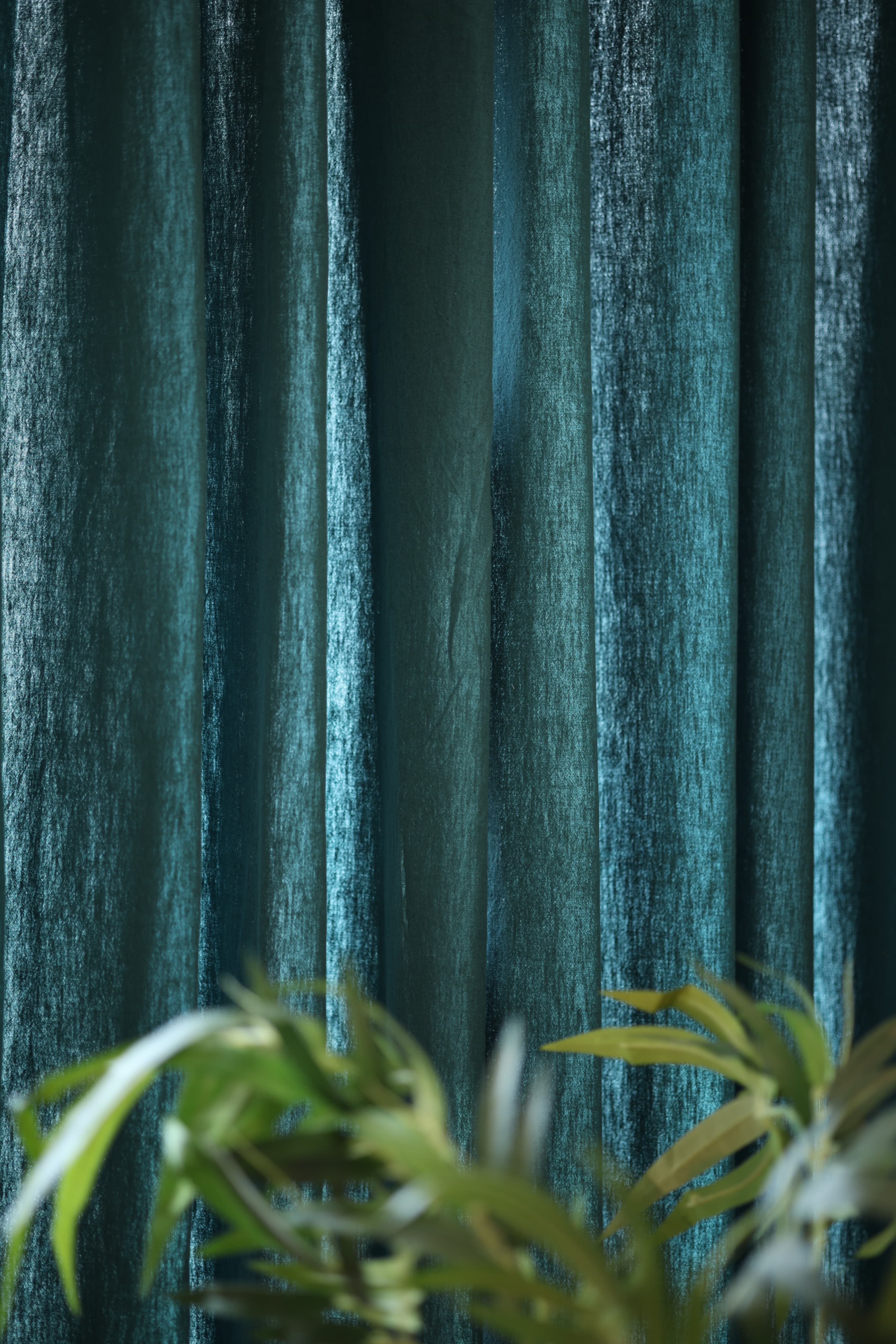 Curtain - Opaque solid plain cotton curtain : Blue