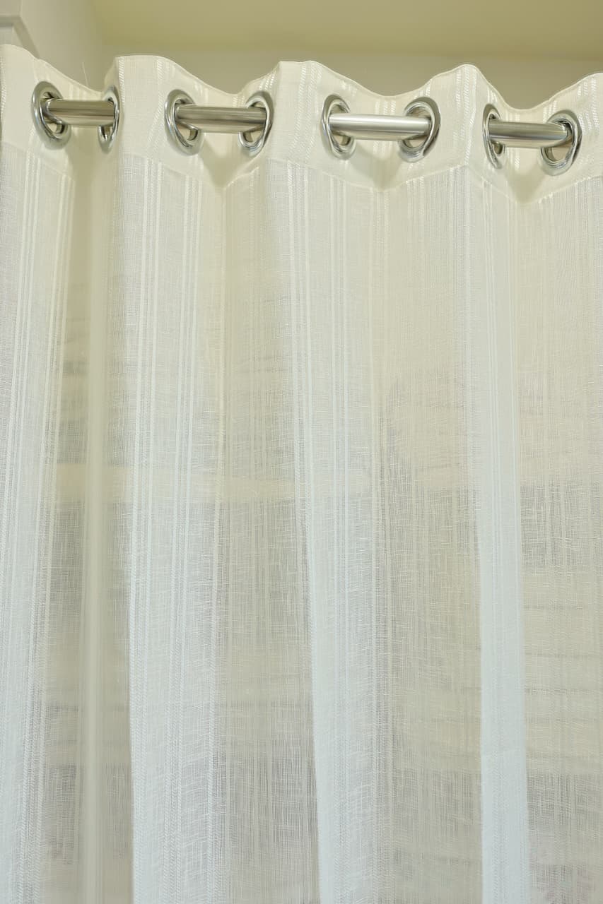 Curtains - Sheer plain with stripes curtains off white colour prebooking