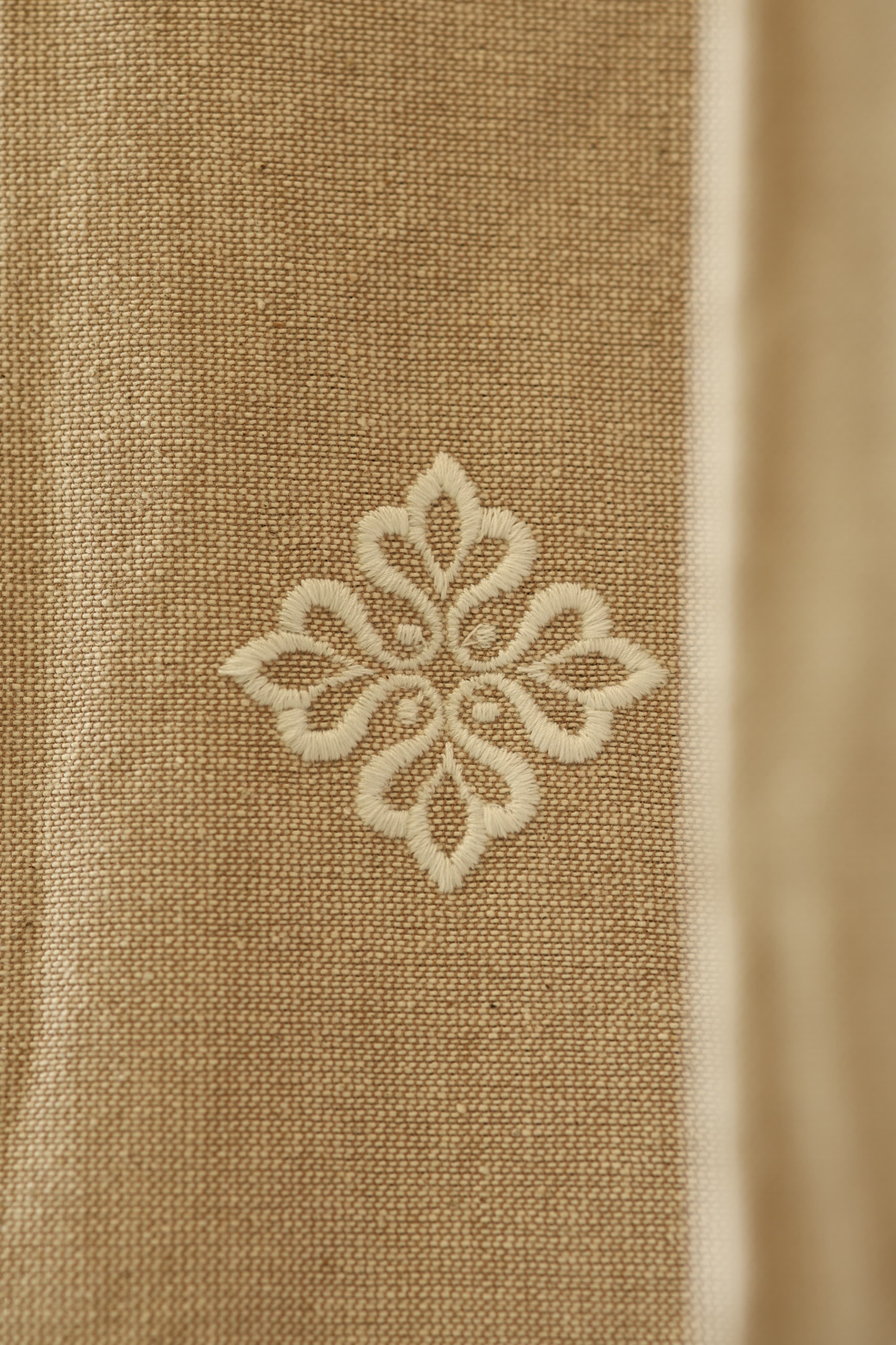Curtains - jute beige opaque embroidery curtains