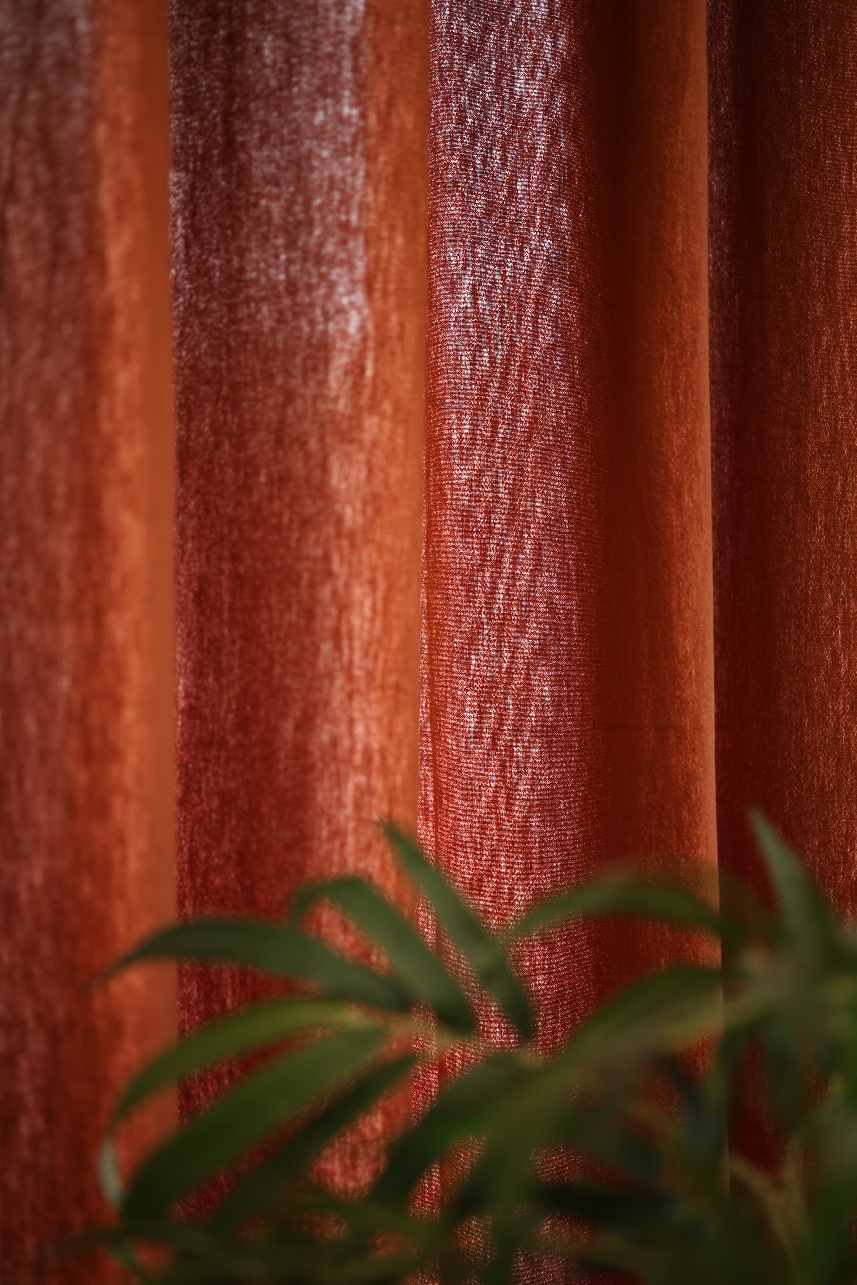 Curtain - Opaque solid plain cotton curtain : Brick red