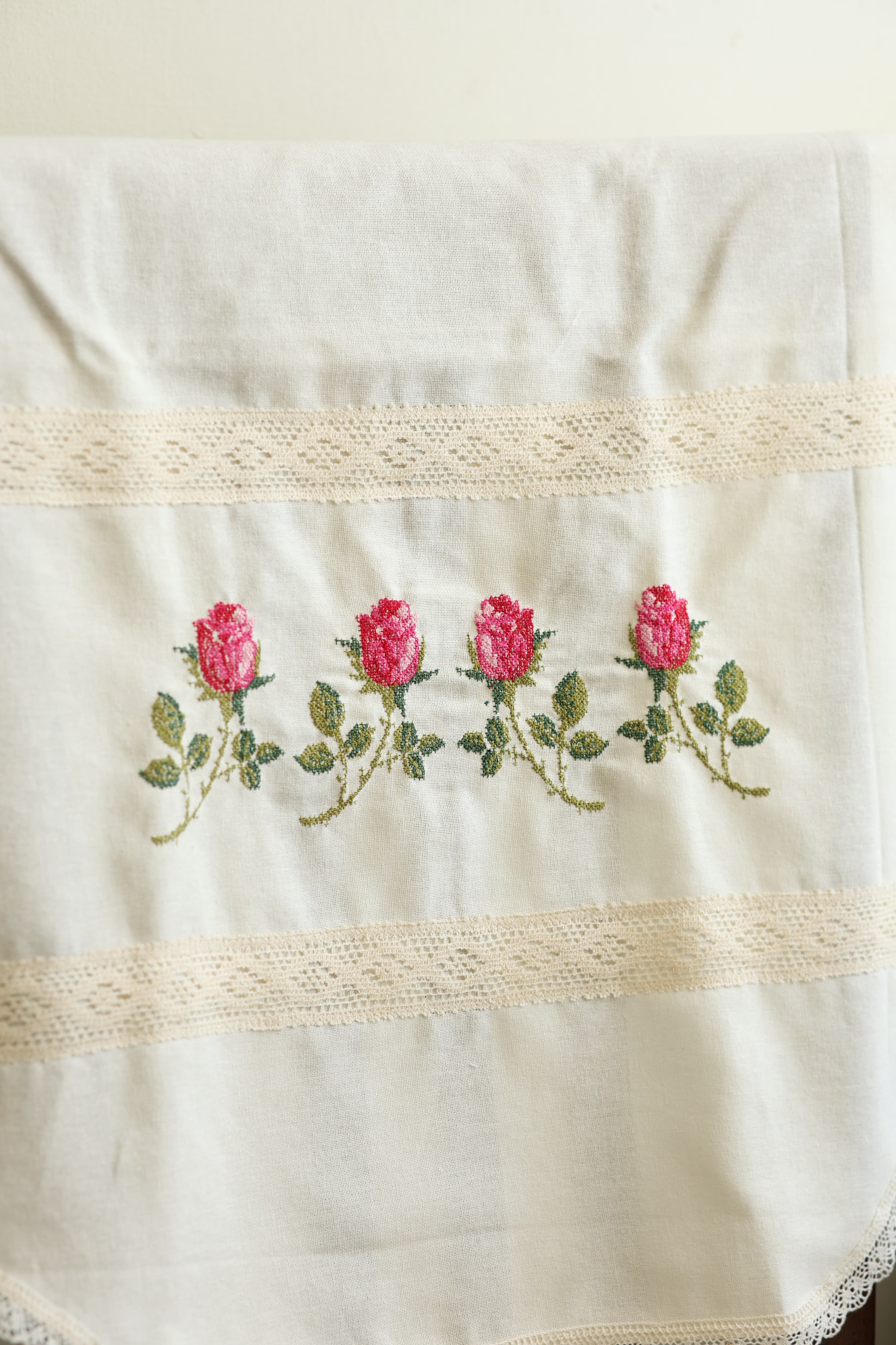 Chair / sofa back - cross stitch embroidery single pieces off white colour