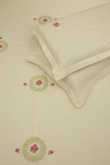 Bedsheets - Queen Premium machine embroidery bedspread off white base