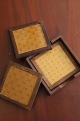 Silk Blend Brocade tea Coasters (Set of 4) - with Coaster Holder