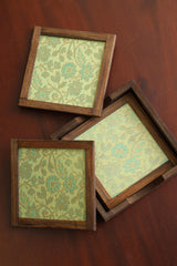 Silk Blend Brocade tea Coasters (Set of 4) - with Coaster Holder
