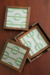 Silk Blend Brocade tea Coasters (Set of 4) - with Coaster Holder