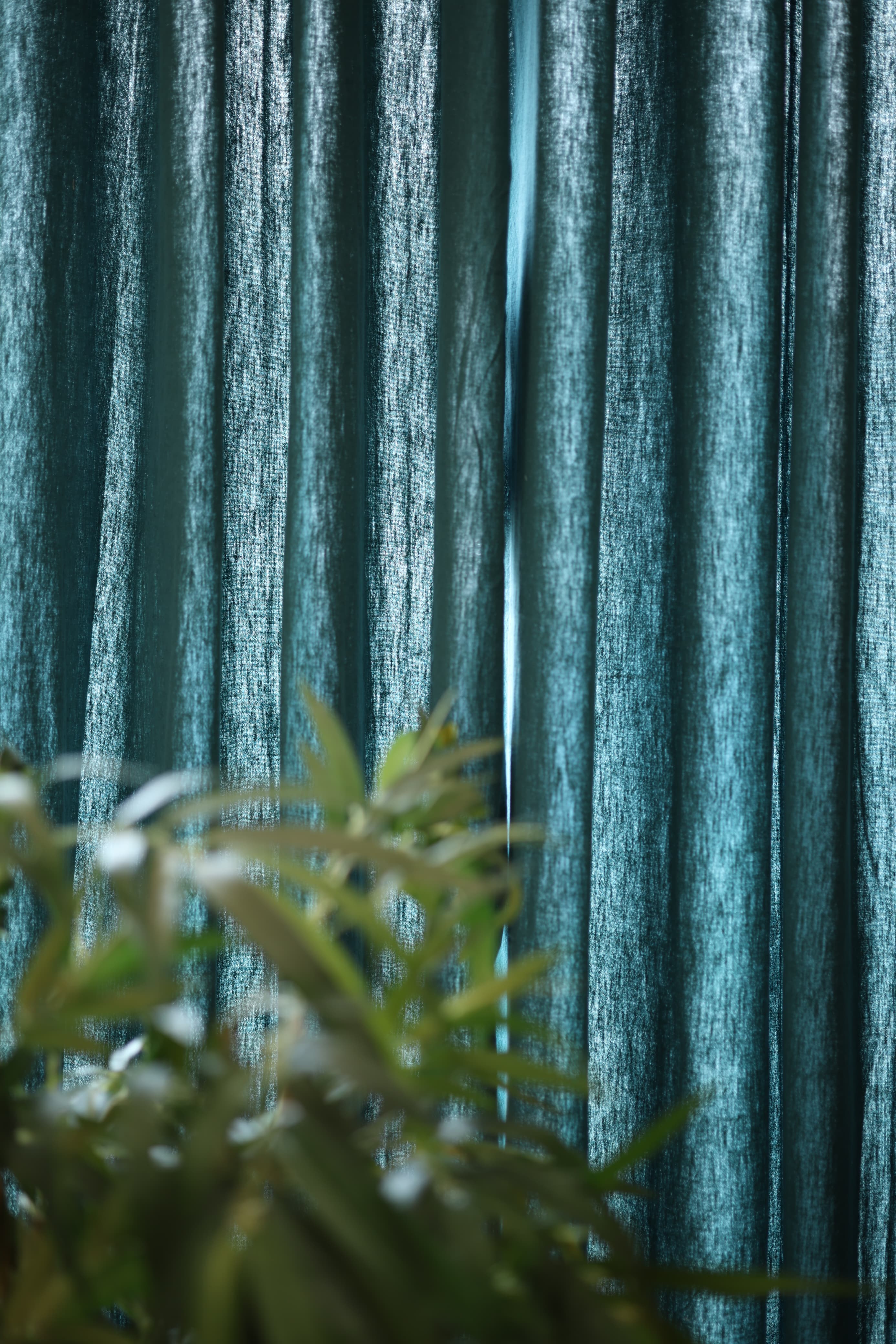 Curtain - Opaque solid plain cotton curtain : Blue