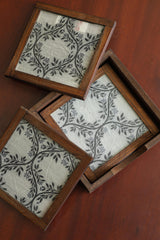 Silk Blend Brocade tea Coasters (Set of 4) - with Coaster Holder