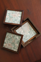 Silk Blend Brocade tea Coasters (Set of 4) - with Coaster Holder