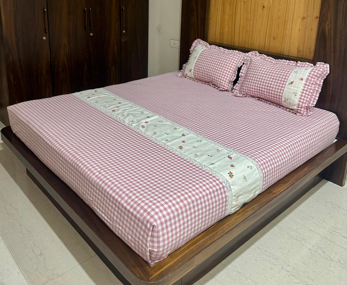 Check Floral Embroidery Bedspread bed sheet