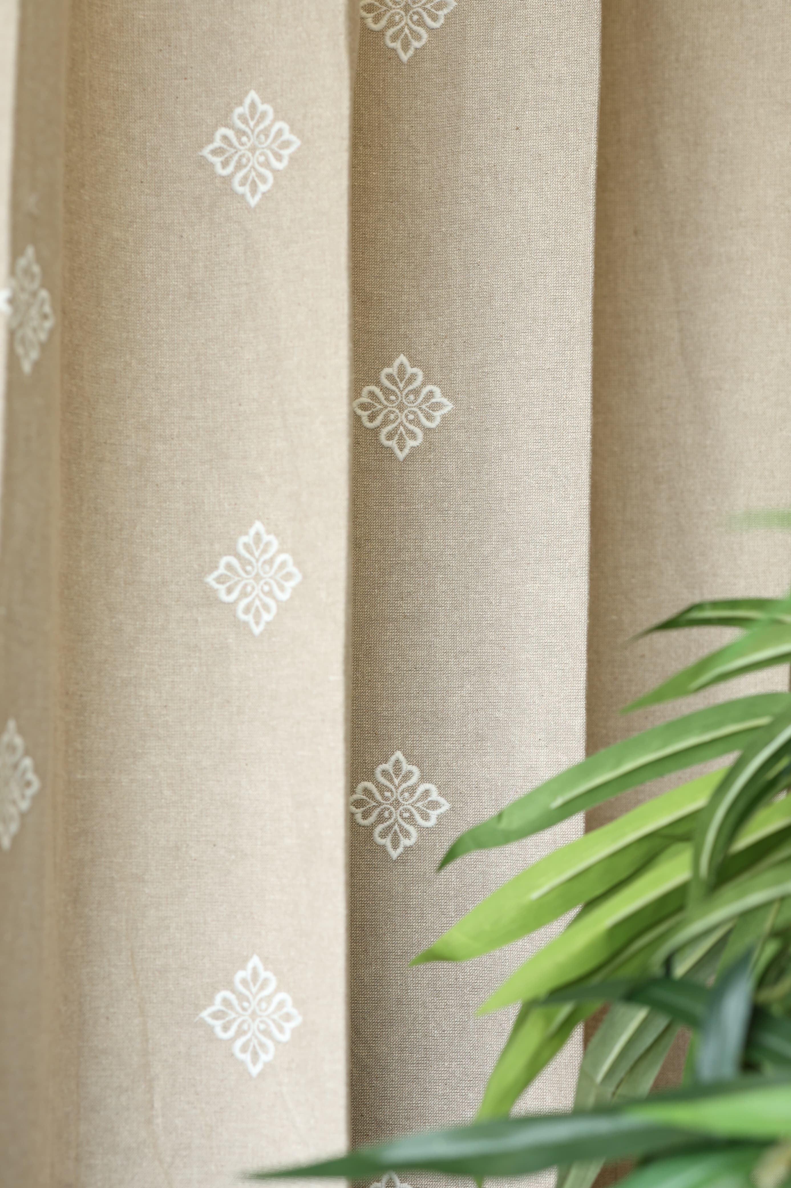 Curtains - jute beige opaque embroidery curtains