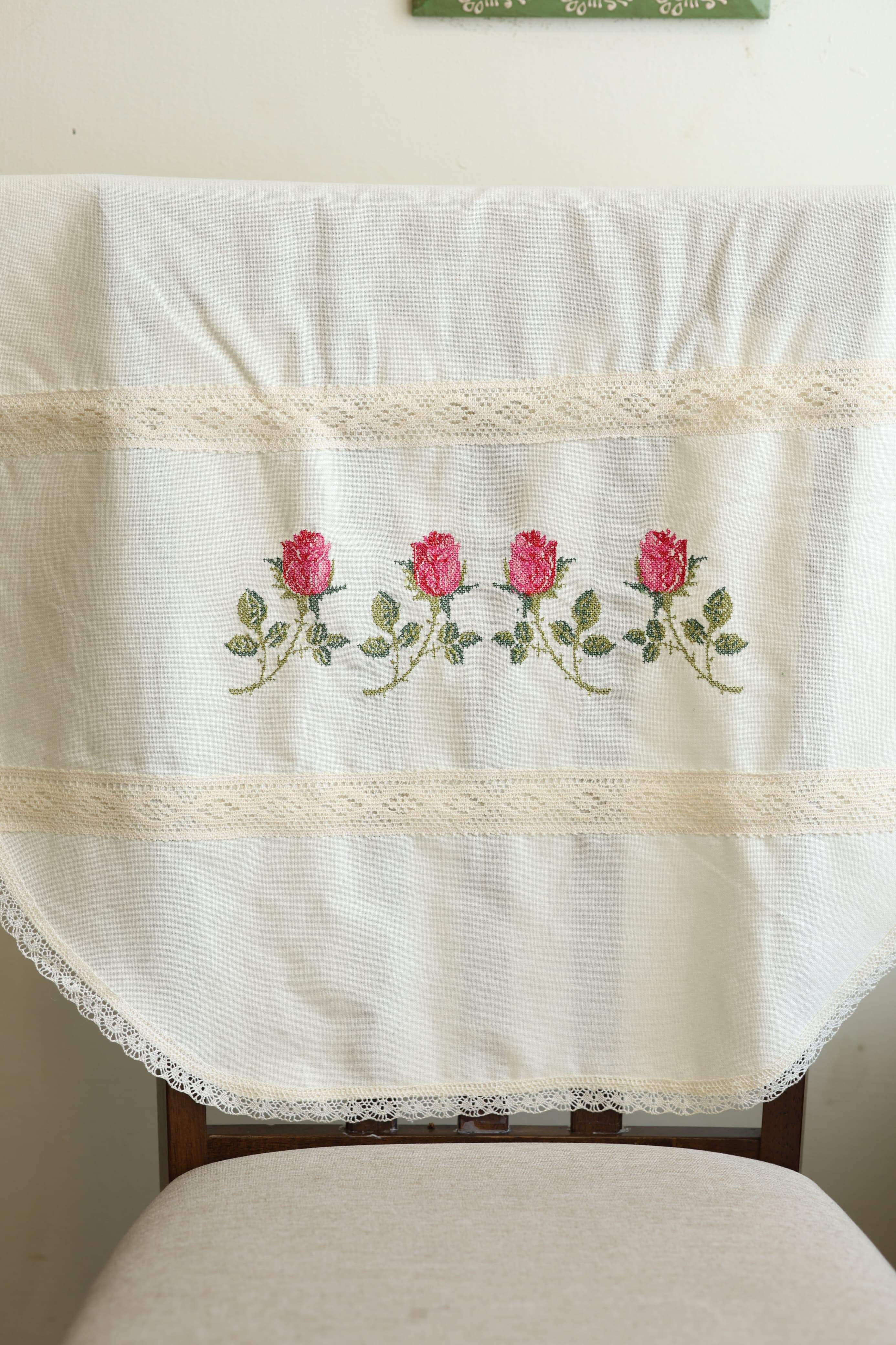 Chair / sofa back - cross stitch embroidery single pieces off white colour