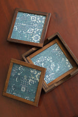 Silk Blend Brocade tea Coasters (Set of 4) - with Coaster Holder