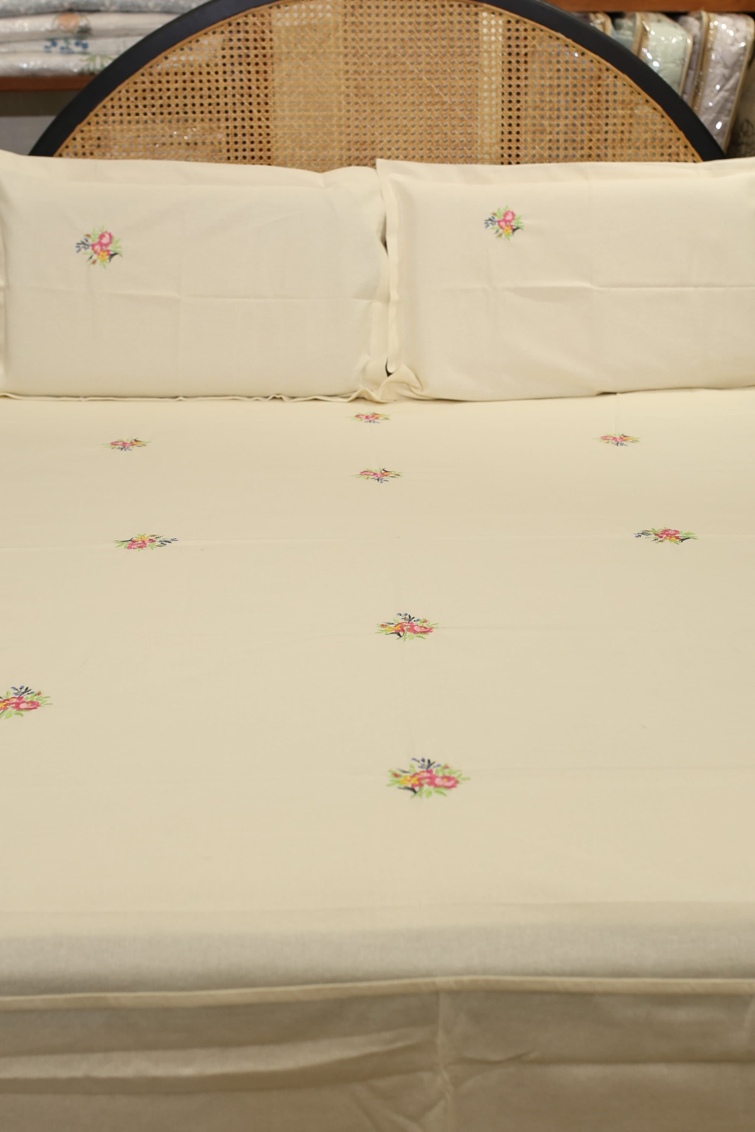 Bedsheets - Queen Premium machine embroidery bedspread off white base