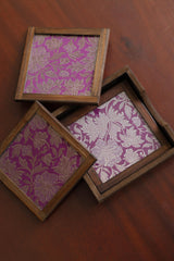 Silk Blend Brocade tea Coasters (Set of 4) - with Coaster Holder