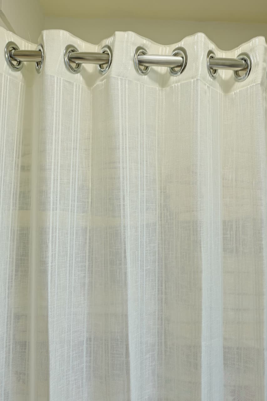 Curtains - Sheer plain with stripes curtains off white colour prebooking